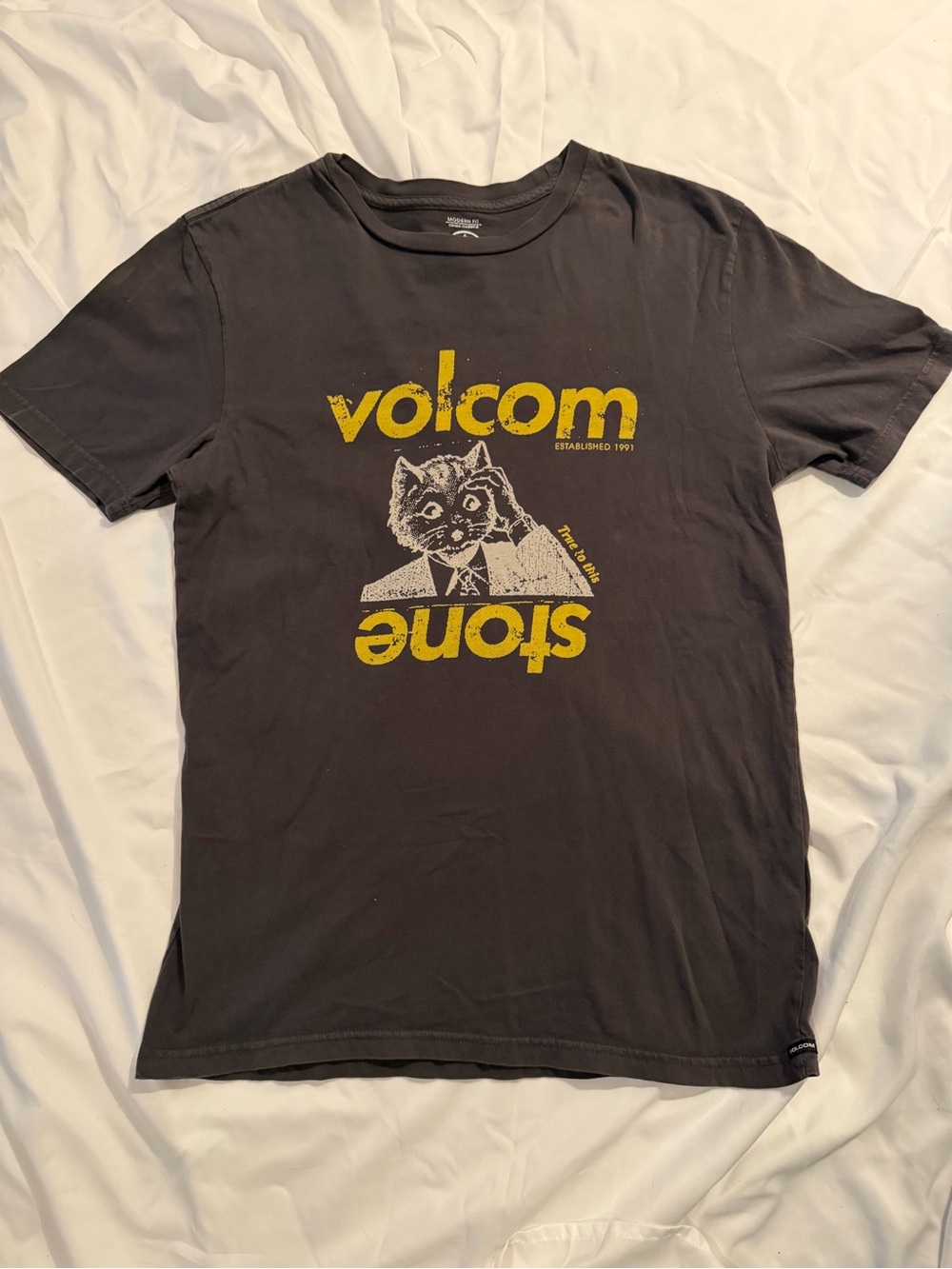 Volcom Black Tee with Yellow Cat Logo